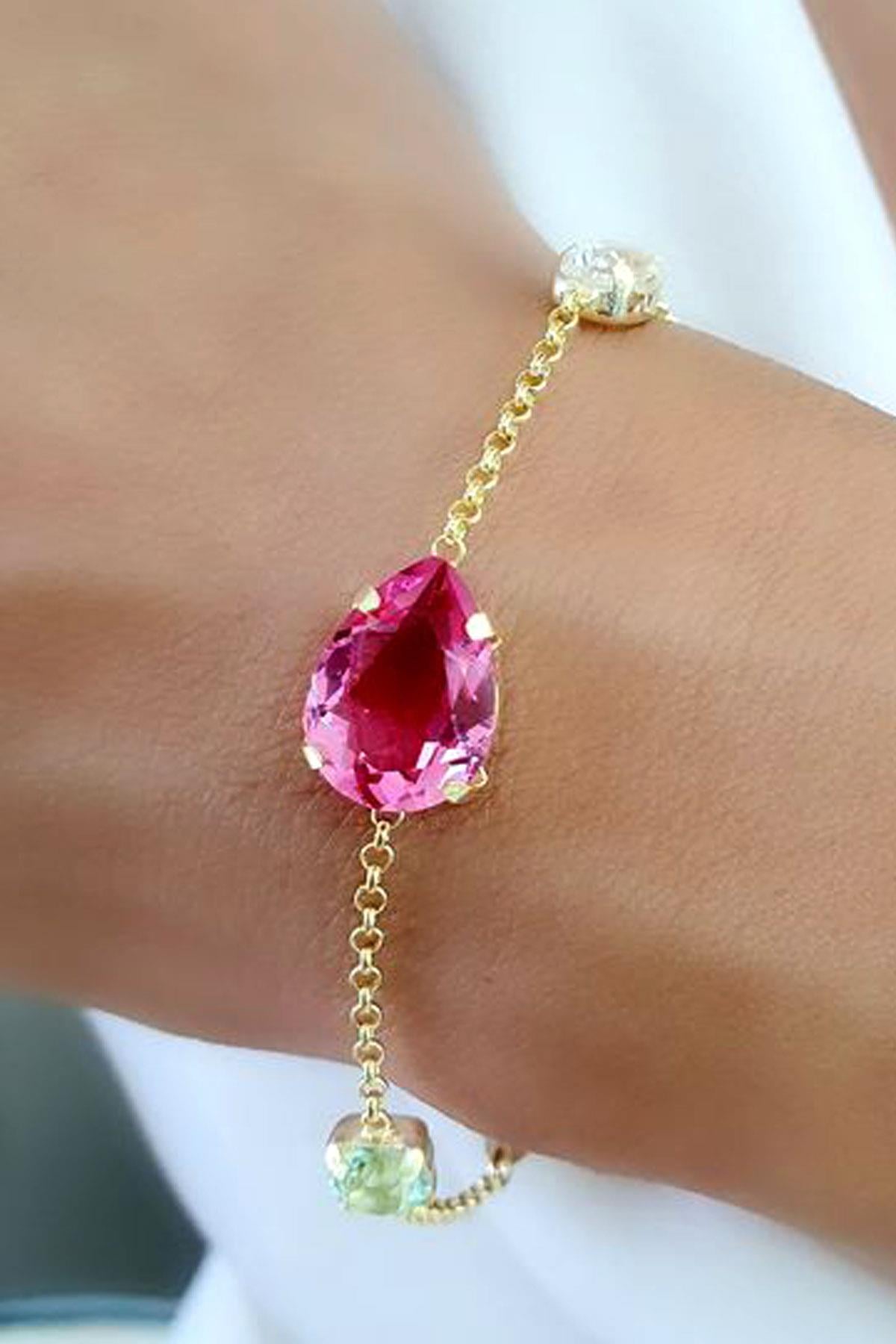 Swarovski Taşlı 925ayar Gümüş Üzerine Altın Kaplama Tasarım Bileklik