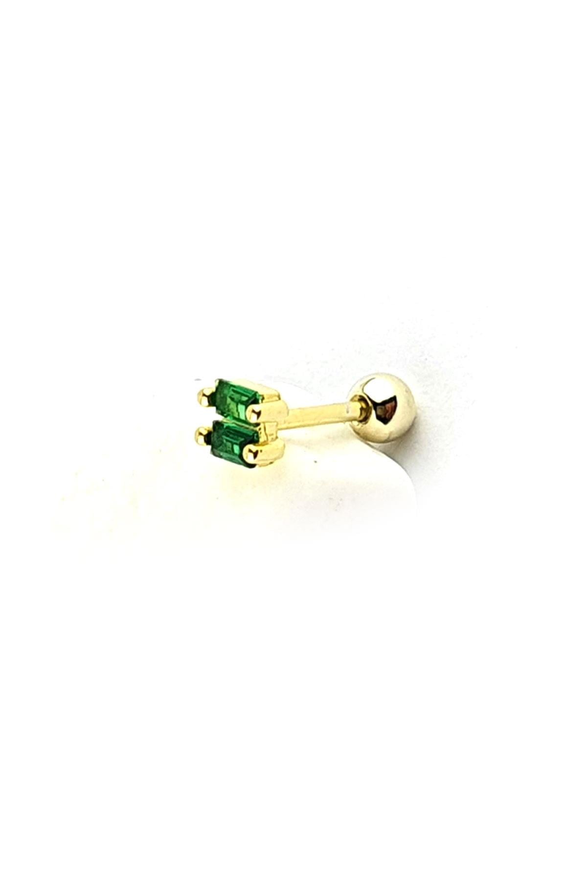 Yeşil Zirkon Taşlı 925ayar Gümüş Üzerine Altın Kaplama Tragus Kıkırdak Piercing