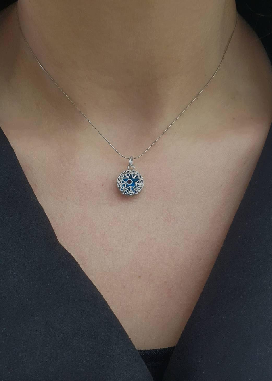 Yıldız figürlü 925ayar gümüş Nazar Boncuklu Kolye