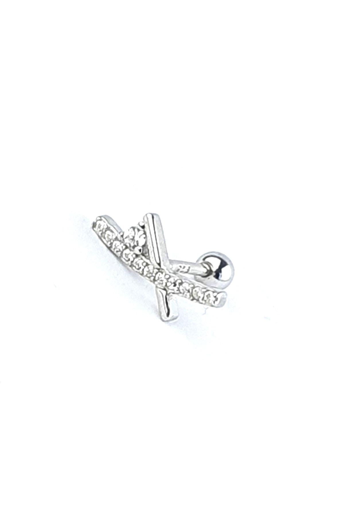 Zirkon Taş Detaylı 925ayar Gümüş Trend Tragus Helix Kikirdak piercing 