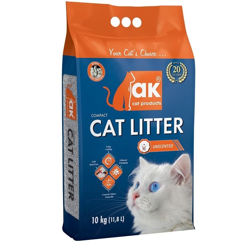 Akkum Compact İnce Taneli Natural Kedi Kumu 10 Kg, Bentonit Kedi Kumu, Akkum