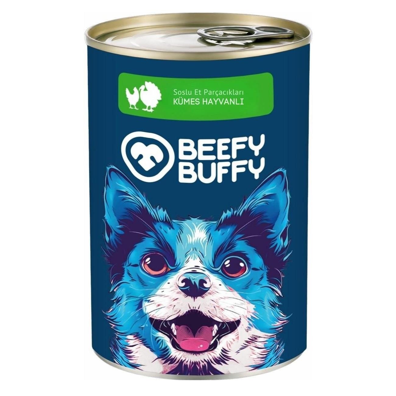 Beefy Buffy Yoğun Kümes Hayvanı İçerikli Köpek Konservesi 415 Gr, Yaş Yetişkin Köpek Maması, Beefy Buffy