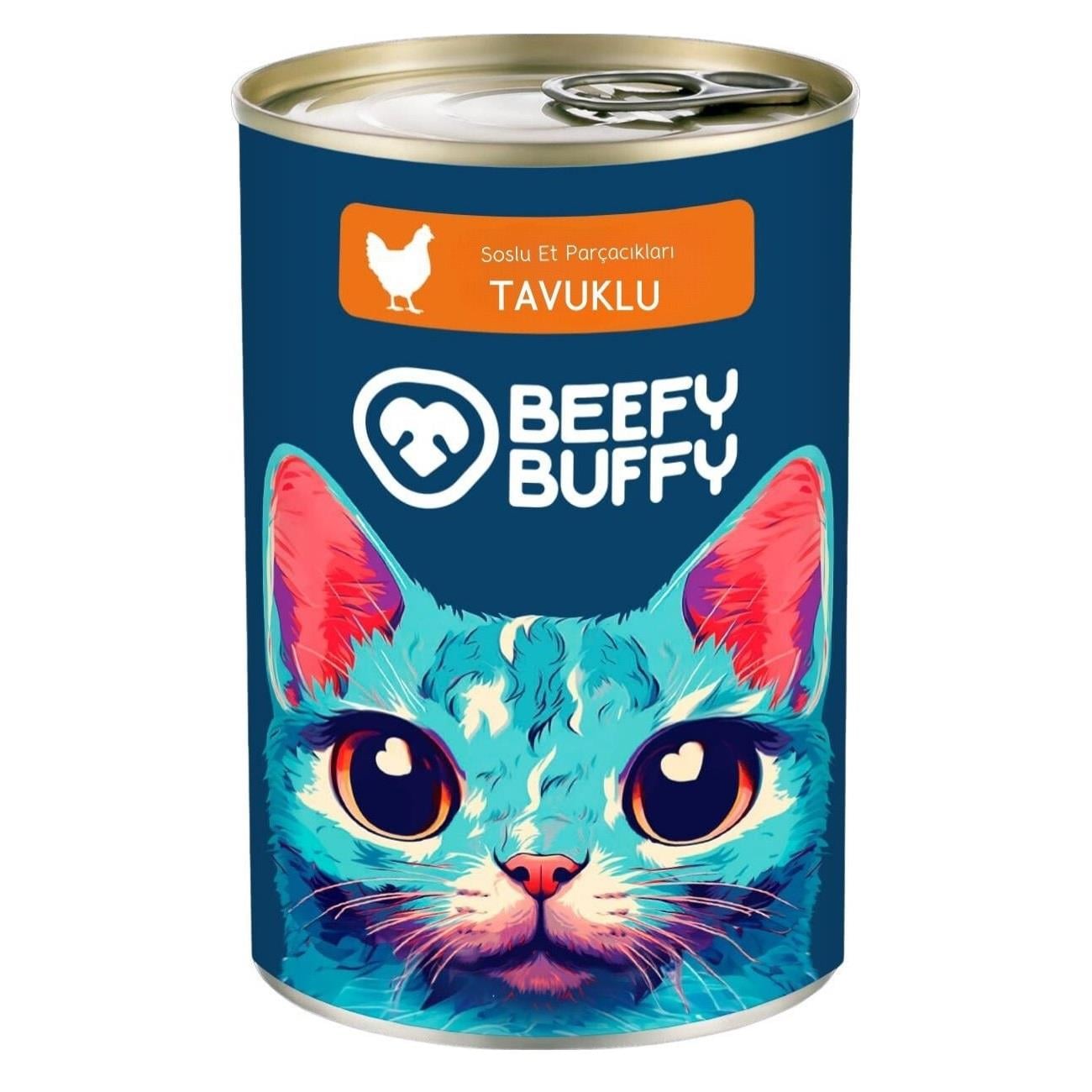 Beefy Buffy Yoğun Tavuk İçerikli Kedi Konservesi 415 Gr, Yetişkin Kedi Yaş Mama, Beefy Buffy