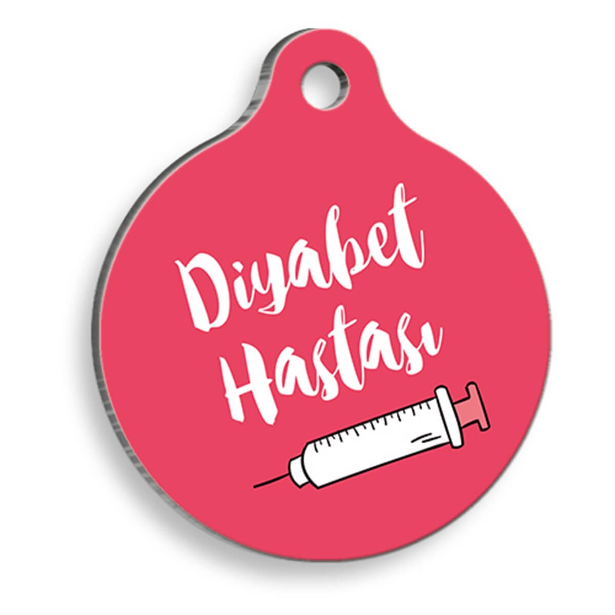 Bitches Diyabet Hastası Pembe Yuvarlak Kedi ve Köpek Künyesi 2,5 Cm