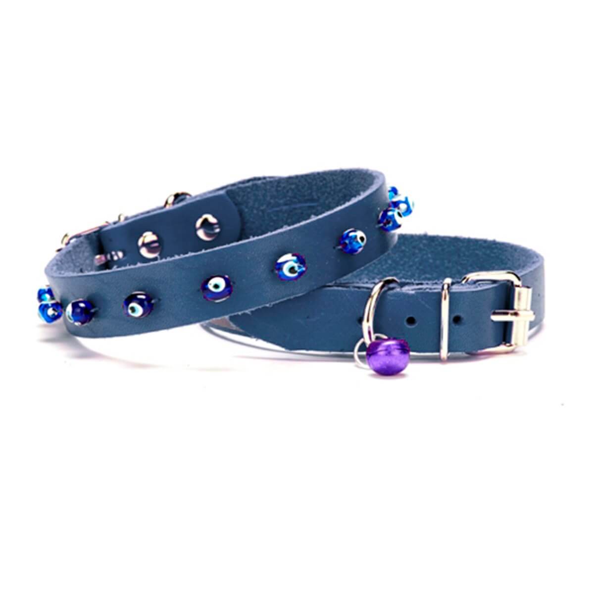 Boncuklu Kedi ve Yavru Köpek Boyun Tasması 32 Cm Mavi