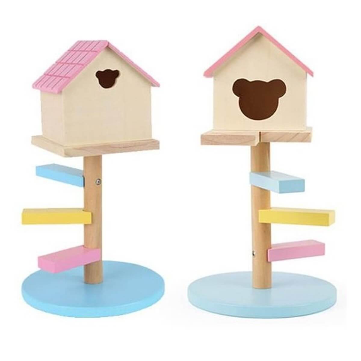 Carno Merdivenli Ahşap Hamster Evi  15x15x27,4 cm Pembe