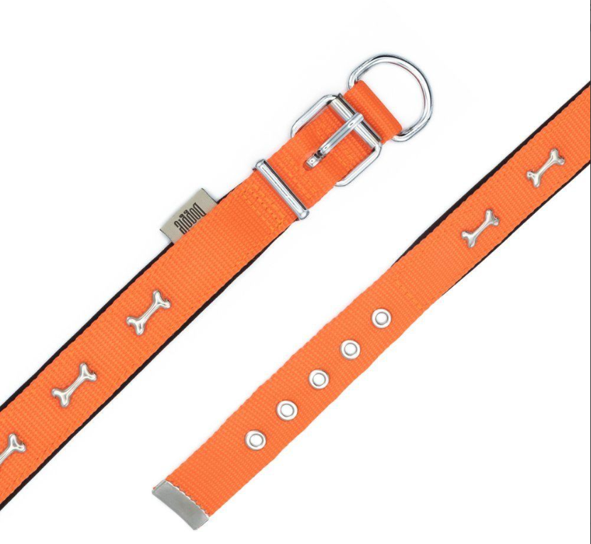 Doggie Comfort Metal İşlemeli Köpek Tasması M 2,5x37-45cm Turuncu, Köpek Boyun Tasması, Doggie