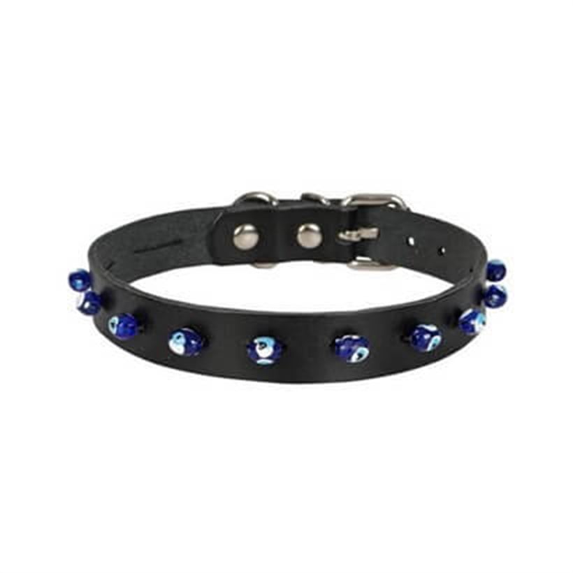 Doggie Nazar Boncuklu Deri Kedi Tasması 1,5x32cm Siyah, Kedi Boyun Tasması, Doggie