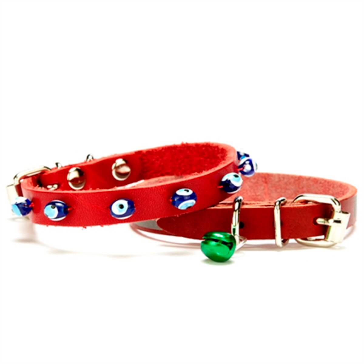 Doggie Nazar Boncuklu Deri Kedi Tasması Kırmızı