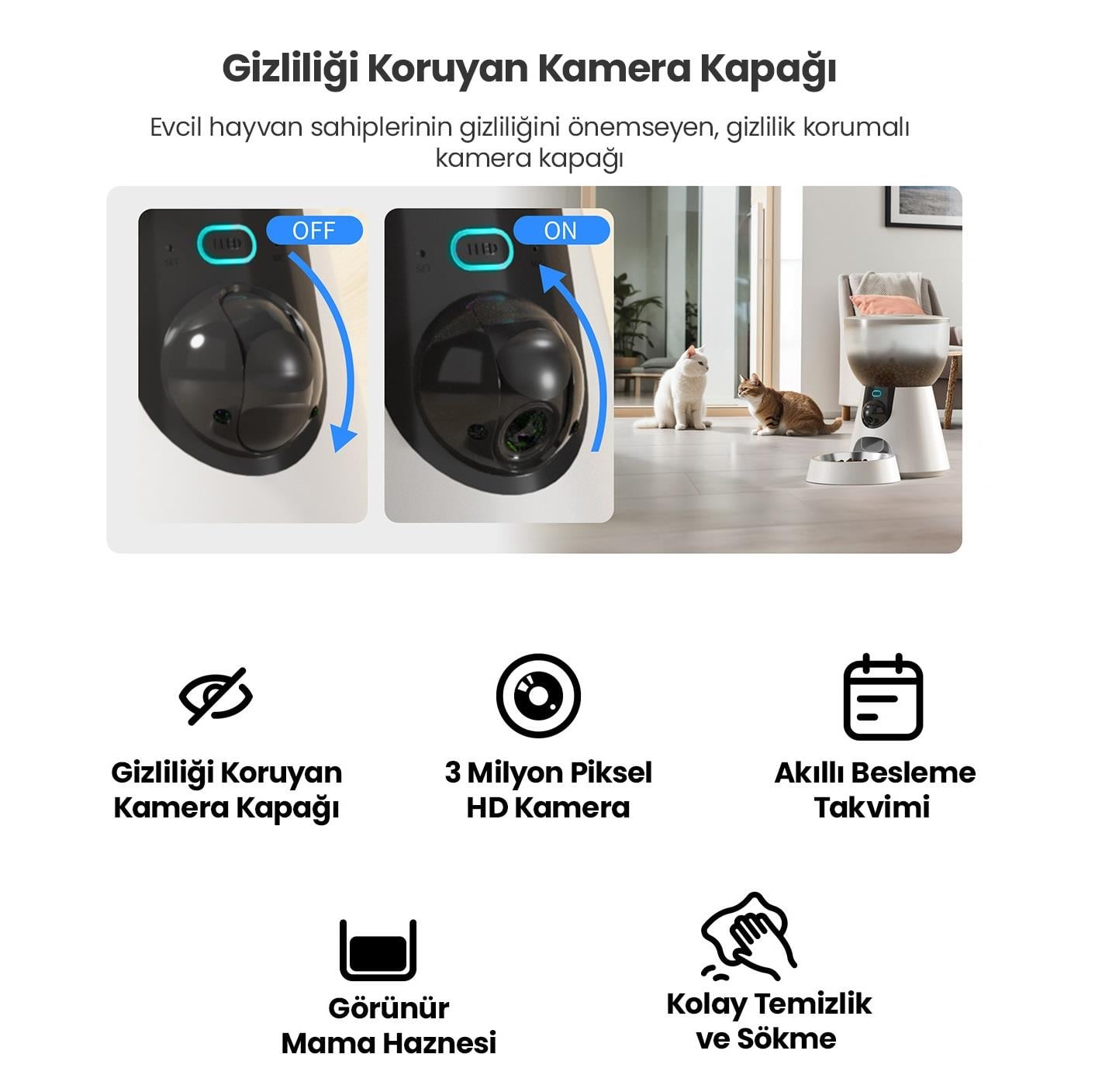 Electron Kameralı Otomatik Mama Kabı 4 Lt Beyaz, Otomatik Mama ve Su Kapları, Electron