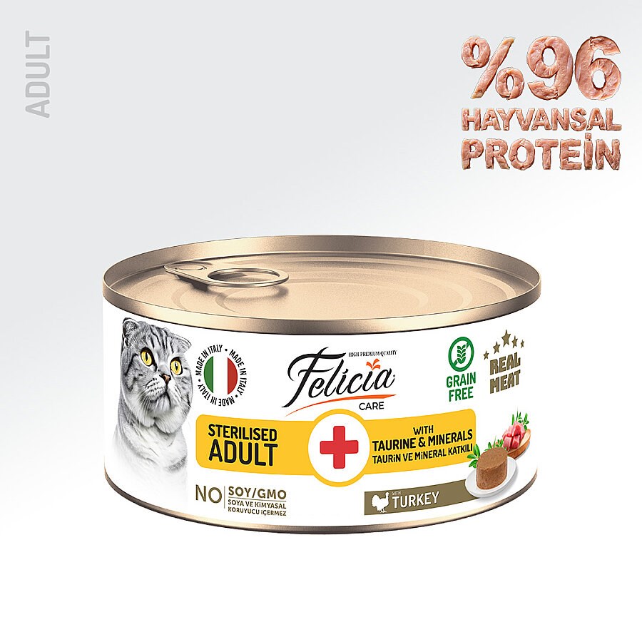 Felicia Hindili Ezme Kısırlaştırılmış Kedi Konserve Maması 85 Gr, Yetişkin Kedi Yaş Mama, Felicia