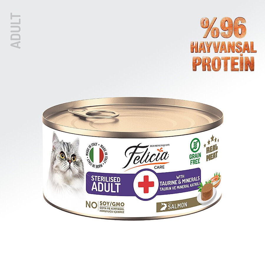 Felicia Somonlu Ezme Kısırlaştırılmış Kedi Konserve Maması 85 Gr, Yetişkin Kedi Yaş Mama, Felicia