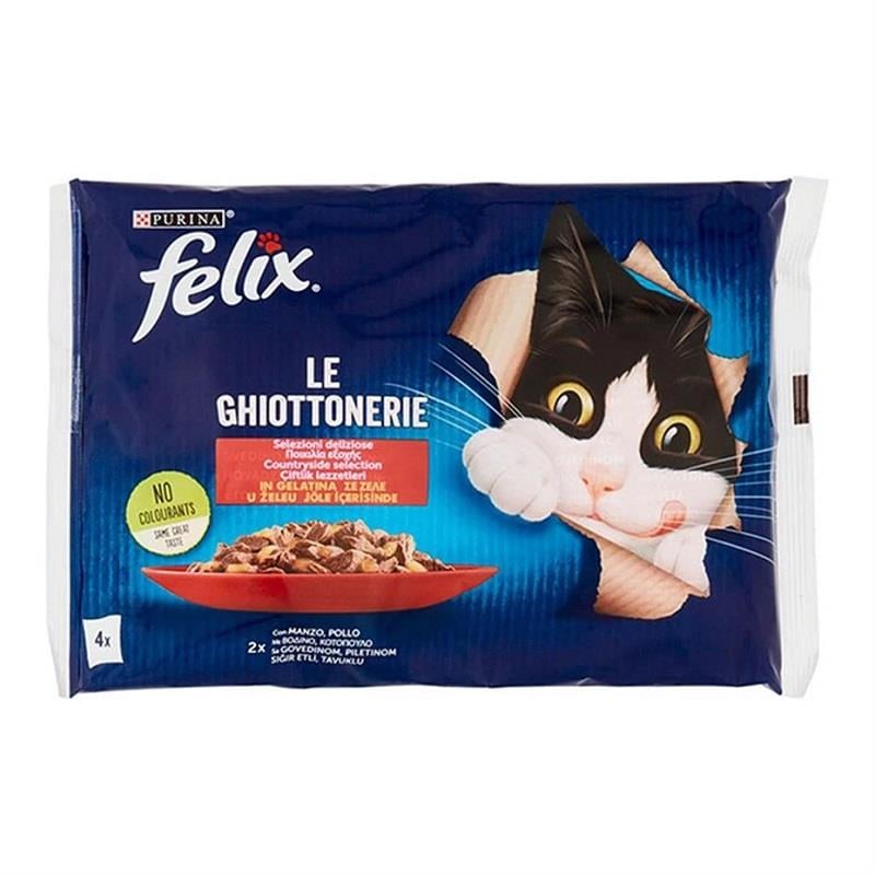 Felix Sığır Etli Kedi Avantajlı Paket 4x85 G, Yetişkin Kedi Yaş Mama, Felix