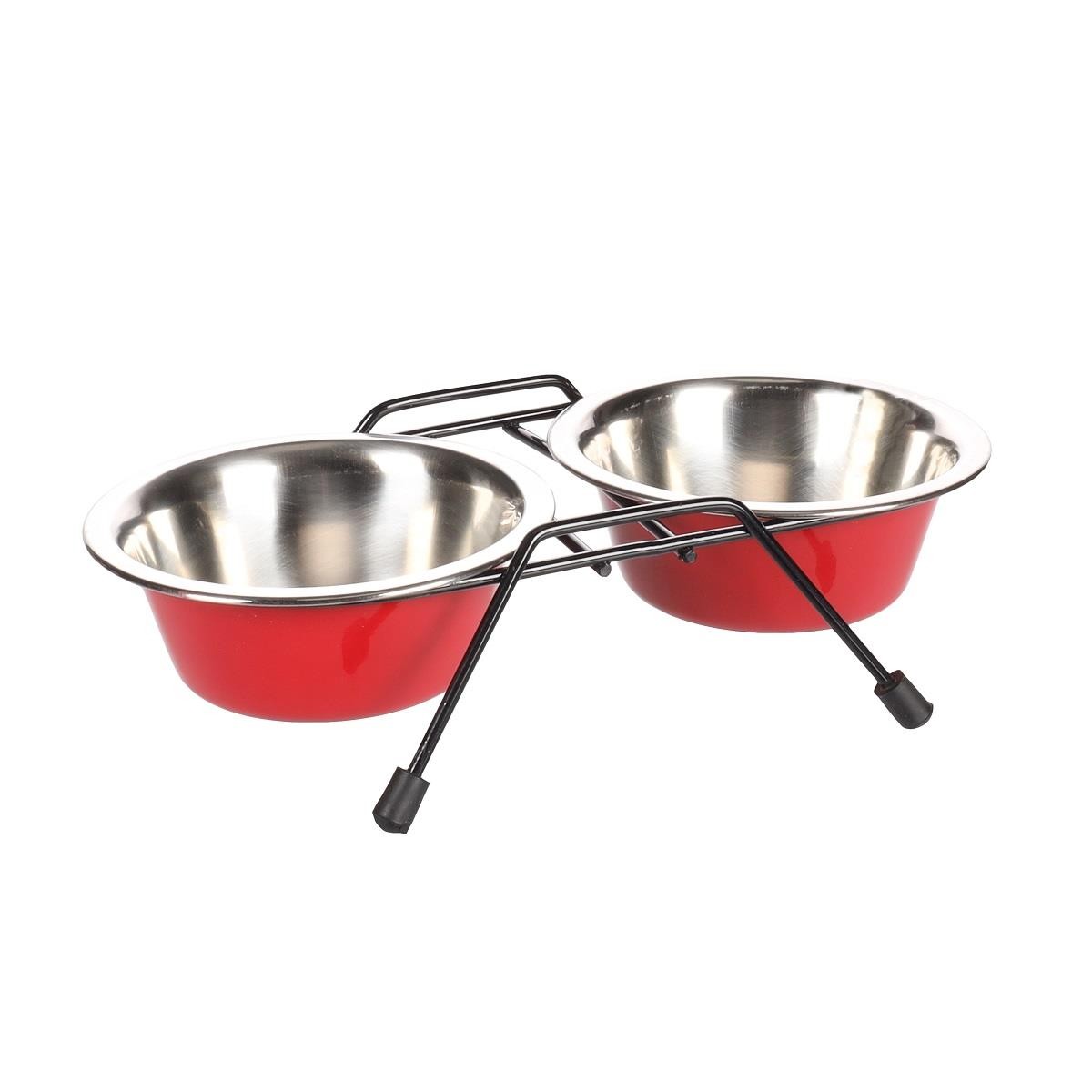 Flamingo Arjun Stanlı  İkili Çelik Mama Kabı Seti Kırmızı-Gri / 200ML, Çelik Mama Kapları, Flamingo