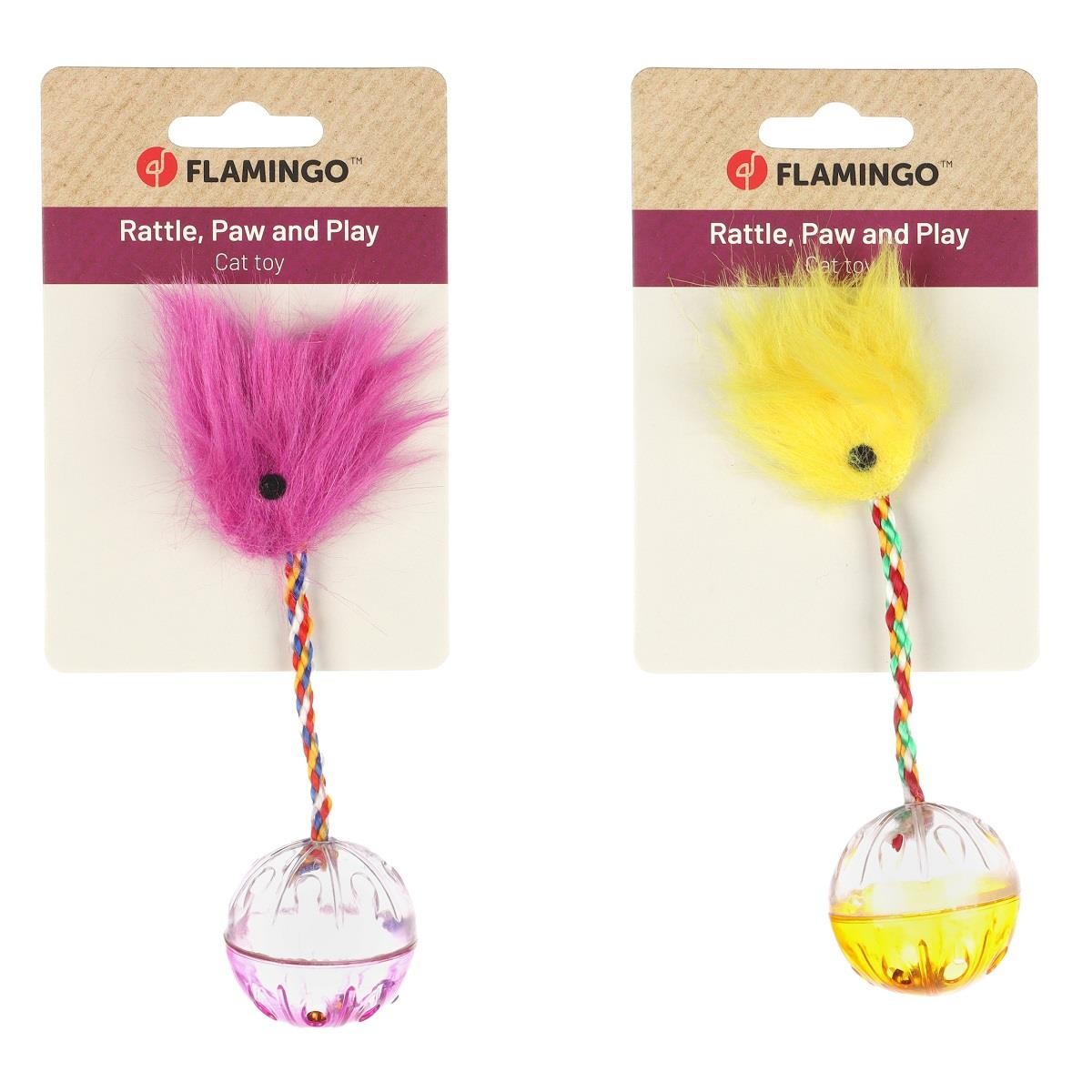 Flamingo Fiba Tüylü Dönen Plastik Top, Tüylü Kedi Oyuncağı, Flamingo