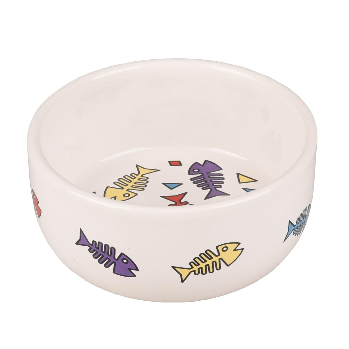 Flamingo Fısk Balık Desenli Seramik Mama Kabı Beyaz-325ML, Seramik Mama ve Su Kabı, Flamingo