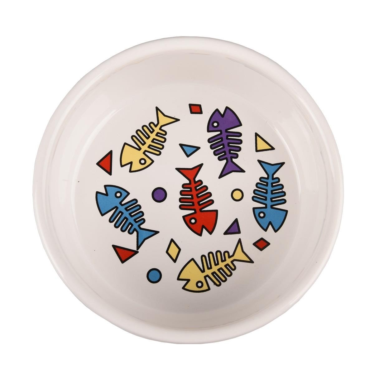 Flamingo Fısk Balık Desenli Seramik Mama Kabı Beyaz-325ML, Seramik Mama ve Su Kabı, Flamingo