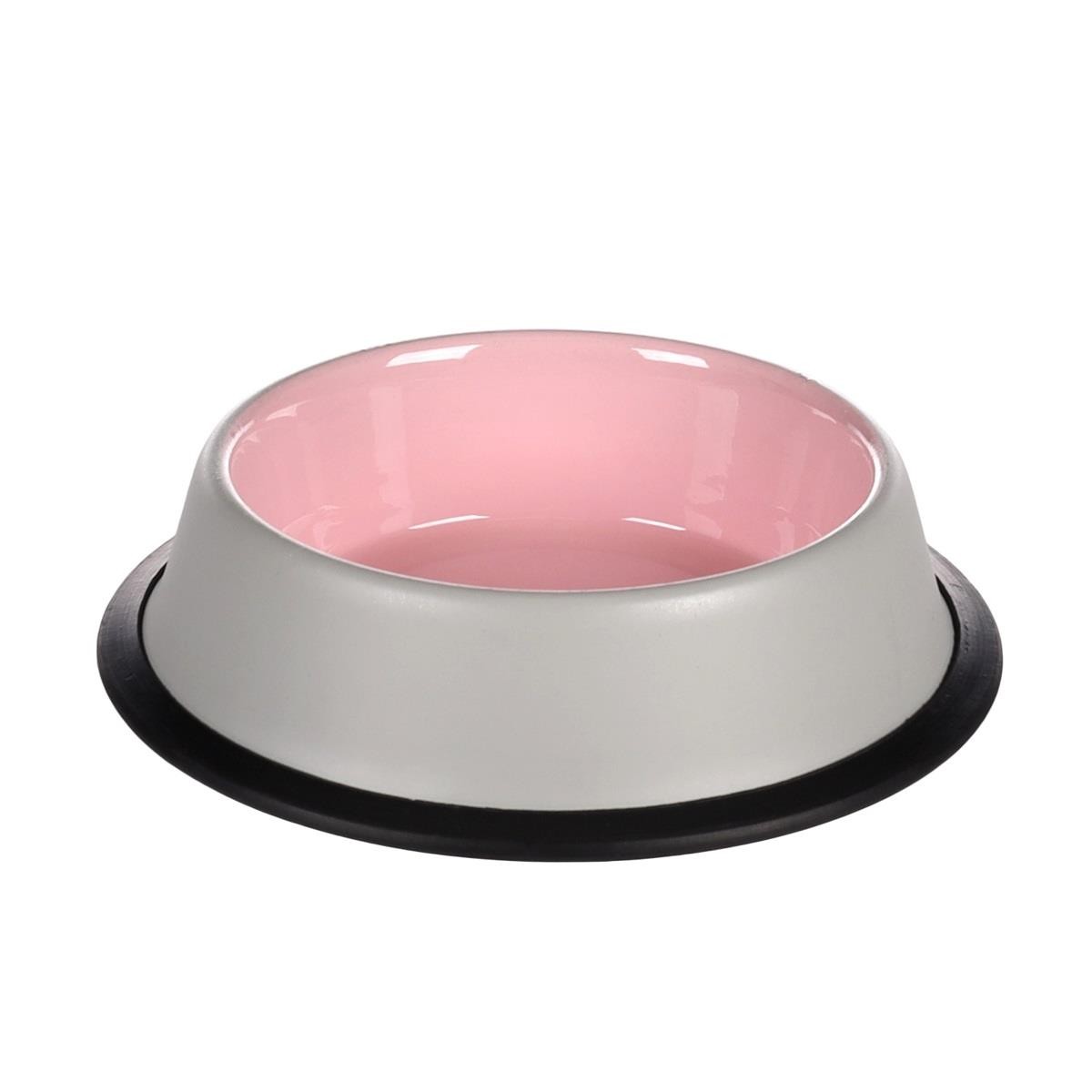 Flamingo Nell Boyalı Çelik Mama Kabı  Antıslıp Gri-Pembe / 450ML, Çelik Mama Kapları, Flamingo