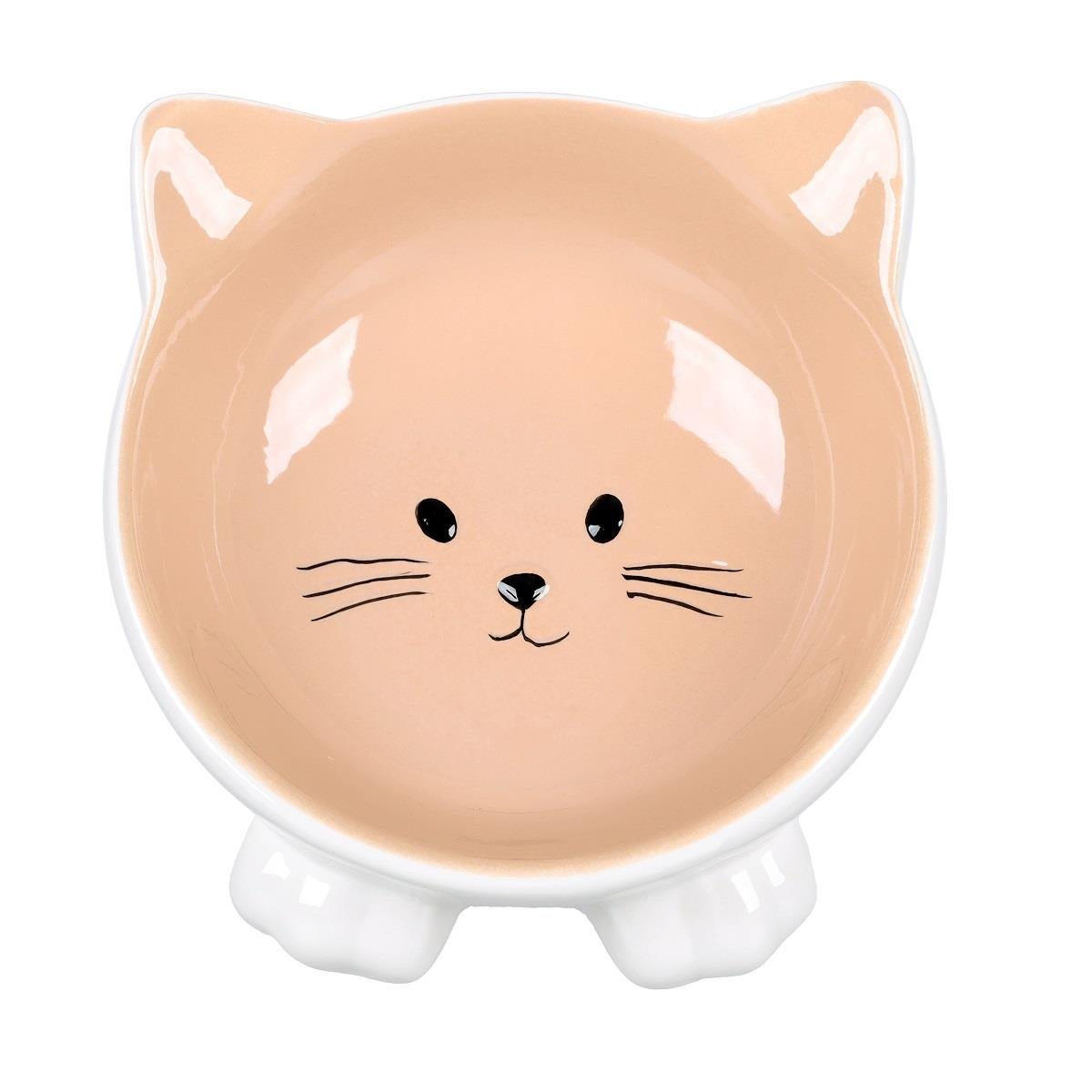 Flamingo Puzi Kedi Kulaklı Desenli Seramik Mama Ve Su Kabı Bej-125 Ml, Seramik Mama ve Su Kabı, Flamingo