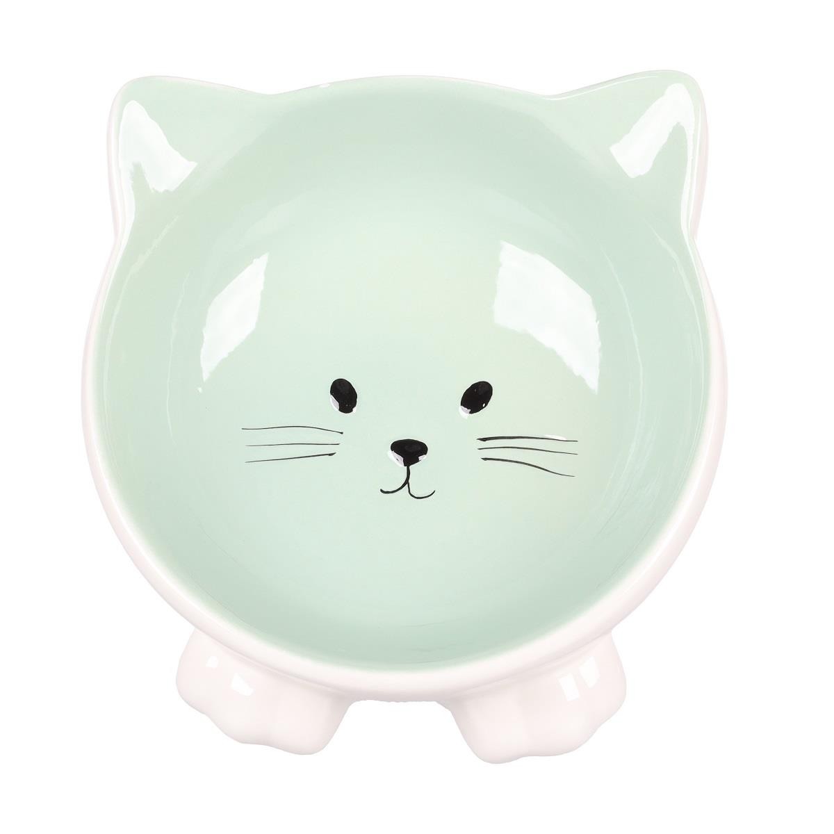 Flamingo Puzi Kedi Kulaklı Desenli Seramik Mama Ve Su Kabı Yeşil-125 Ml, Seramik Mama ve Su Kabı, Flamingo