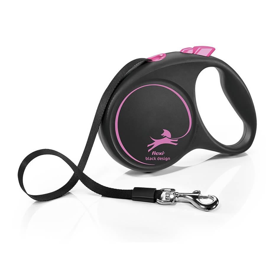 Flexi Siyah Seri Medium 5 Mt Şerit Otomatik Tasma Pink, KATEGORİSİZ, Flexi