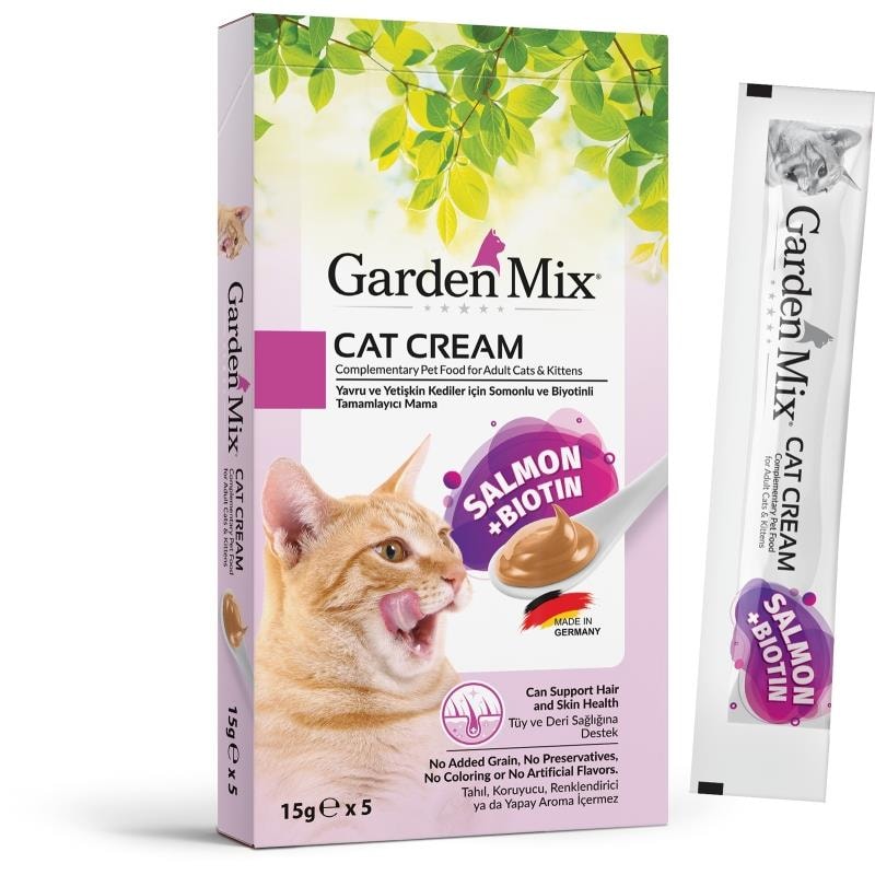 Garden Mix Kedi Kreması Somonlu+Biotinli 5x15gr, Kedi Ödül Maması, GardenMix