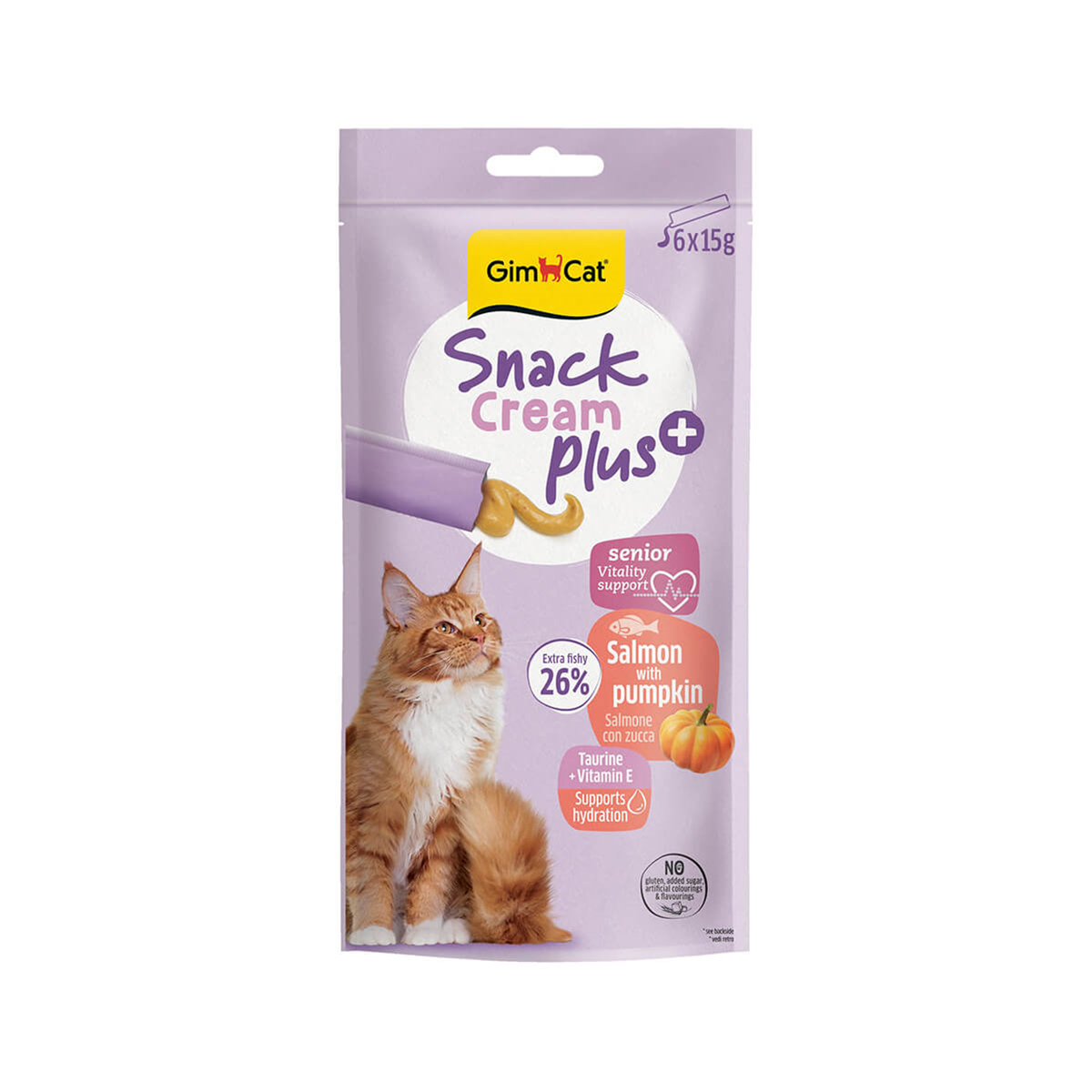 Gimcat Snack Cream Senior Somonlu & Balkabaklı Kedi Ödülü 6x15gr, Kedi Ödül Maması, GimCat