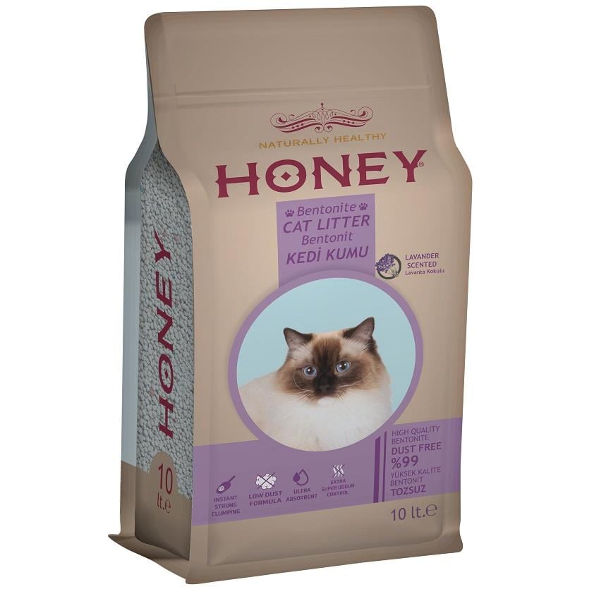 Honey Lavander Lavanta Aromalı Kedi Kumu 10 LT, Bentonit Kedi Kumu, Honey