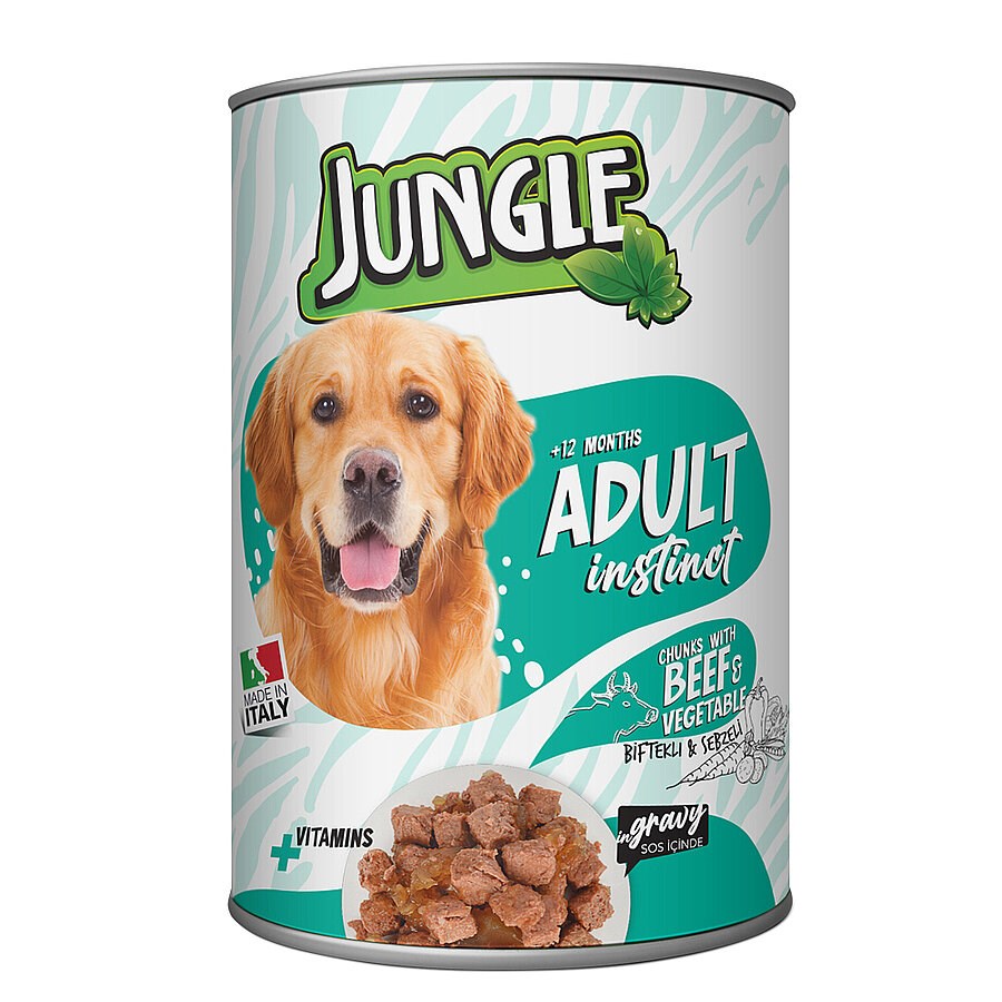 Jungle Biftekli Sebzeli Köpek Konservesi 415 Gr, Yetişkin Köpek Konservesi, Jungle