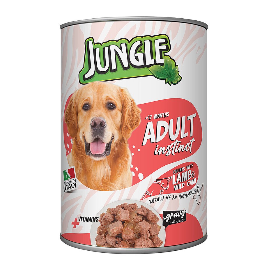Jungle Kuzu Etli Av Hayvanlı Köpek Konservesi 415 Gr, Yetişkin Köpek Konservesi, Jungle