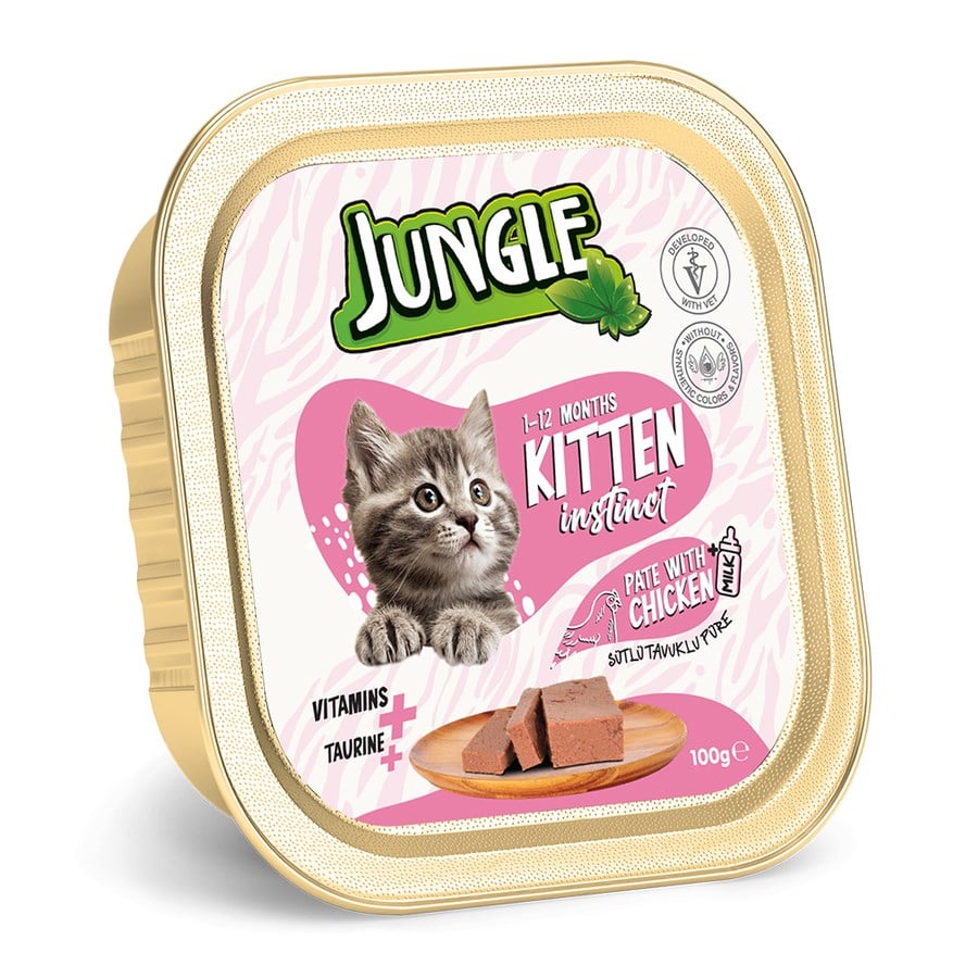 Jungle Tavuklu  Yavru Ezme Kedi Konserve Maması 100 Gr, Yavru Kedi Yaş Mama, Jungle