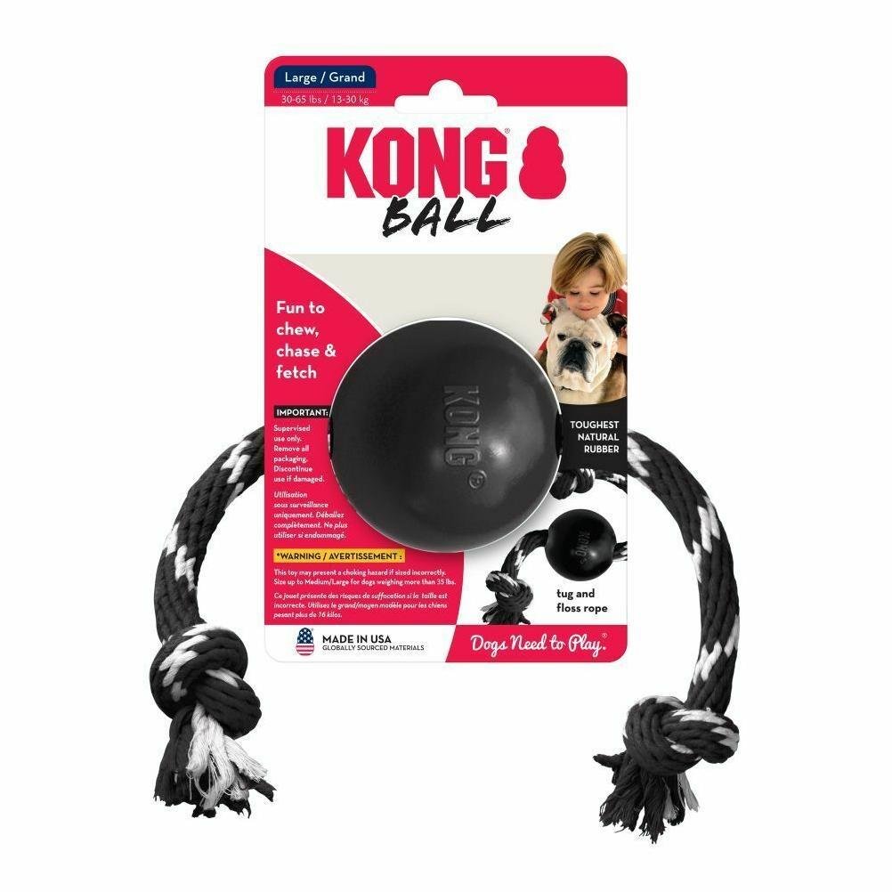 KONG Extreme İpli Top Köpek Oyuncağı Ultra Sert Large, Kauçuk Plastik Oyuncaklar, Kong