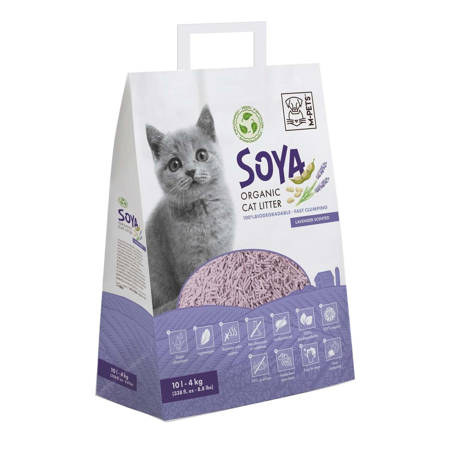 M-Pets Lavantalı Soya Kedi Kumu 10 Lt, Organik Pellet Kumlar, M-Pets