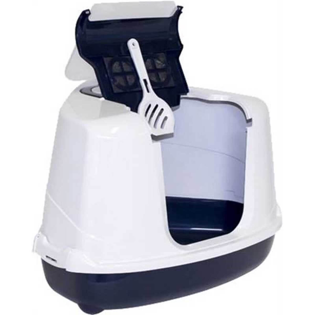 Moderna Flip Köşeli Filtreli Kapalı Kedi Tuvaleti Lacivert