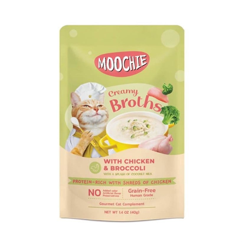 Moochie Çorba Kedi Ödülü Tavuk-Brokoli 40 Gr, Kedi Ödül Maması, Moochie