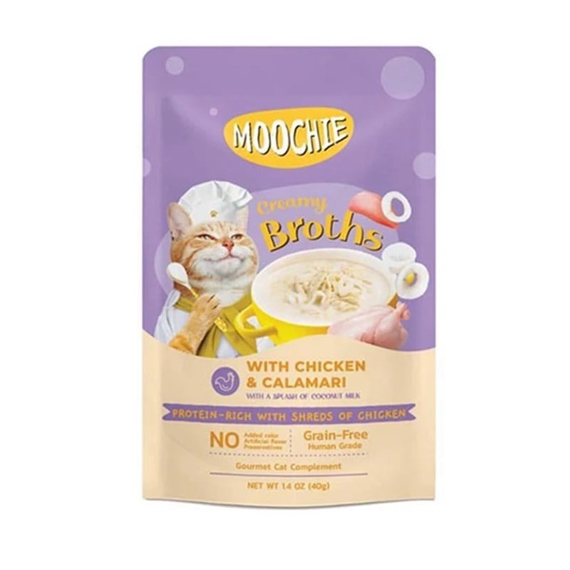 Moochie Çorba Kedi Ödülü Tavuk-Kalamar 40 Gr, Kedi Ödül Maması, Moochie