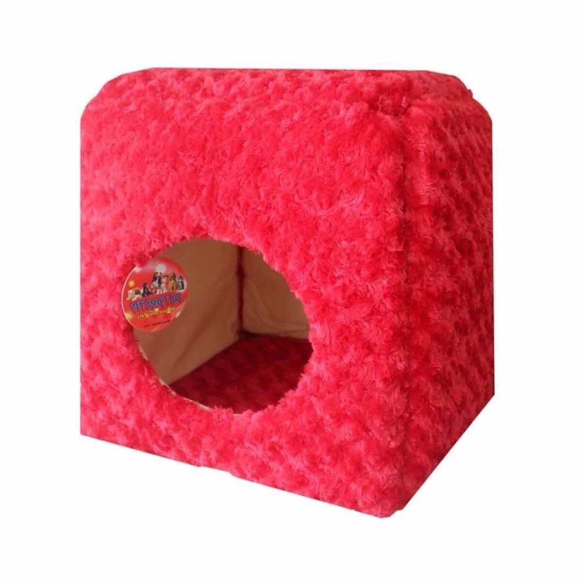 Pet Pretty Yuvalı Kedi ve Köpek Yatağı Peluş Kırmızı