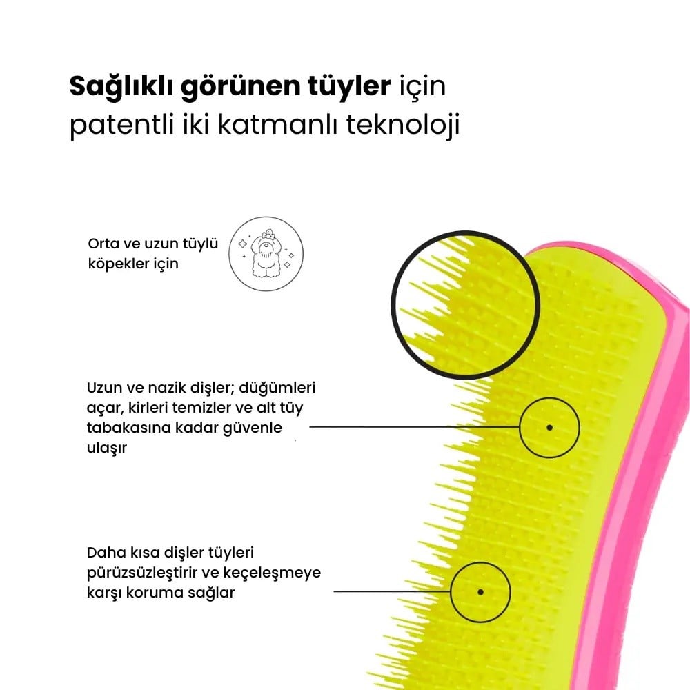 Pet Teezer Köpekler İçin Pembe / Sarı Tüy Açıcı Fırça, Köpek Tarak ve Fırçaları, Tangle Teezer