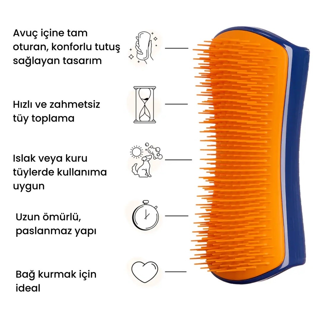 Pet Teezer Uzun Tüyler İçin Lacivert/ Turuncu Tüy Açıcı Fırça, Köpek Tarak ve Fırçaları, Tangle Teezer