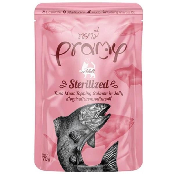 Pramy Cat Sterilize Ton Balıklı Somonlu Kedi Maması 70gr, Yetişkin Kedi Yaş Mama, Pramy