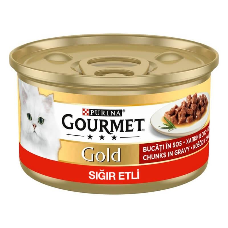 ProPlan Gourmet Gold Parça Etli Soslu Sığır Etli Kedi Konservesi 85 Gr, Yetişkin Kedi Yaş Mama, Proplan