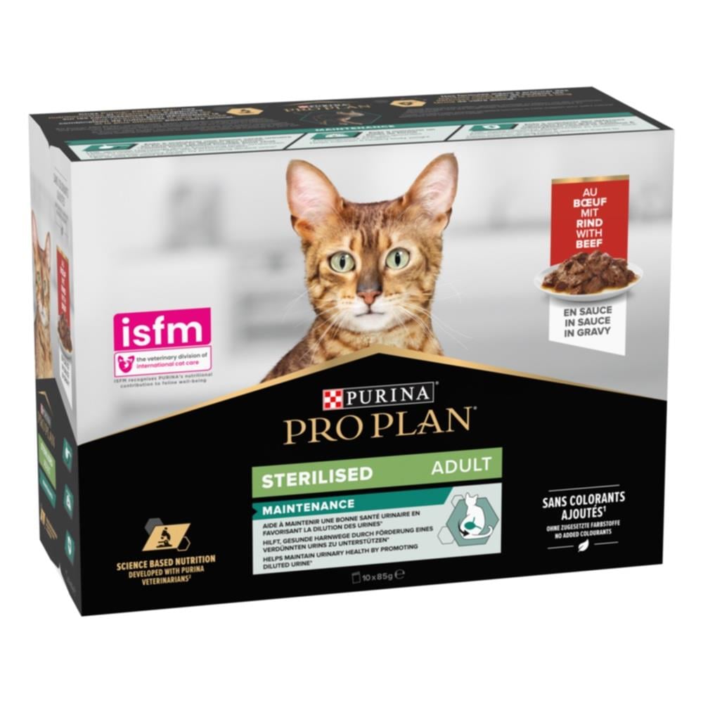 ProPlan Kısırlaştırılmış Sığır Etli Pouch Kedi Konservesi 10x85 Gr, Yetişkin Kedi Yaş Mama, Proplan