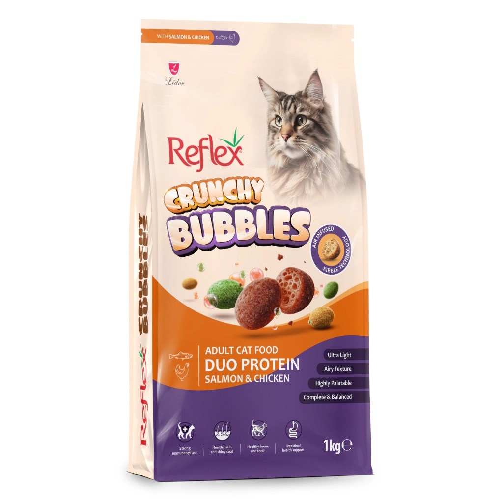 Reflex Crunchy Bubbles Duo Tavuklu Somonlu Kedi Maması 1 Kg, Reflex Kedi Maması, Reflex