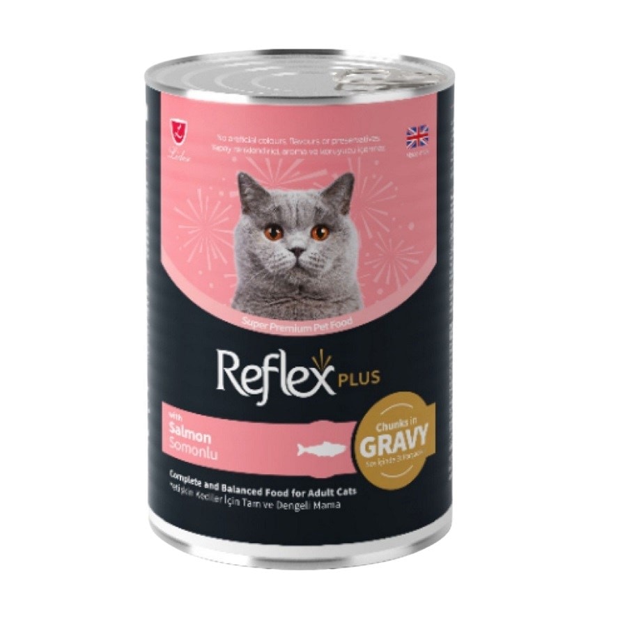 Reflex Plus Parça Etli Somonlu Kedi Konservesi 400 Gr, Yetişkin Kedi Yaş Mama, Reflex