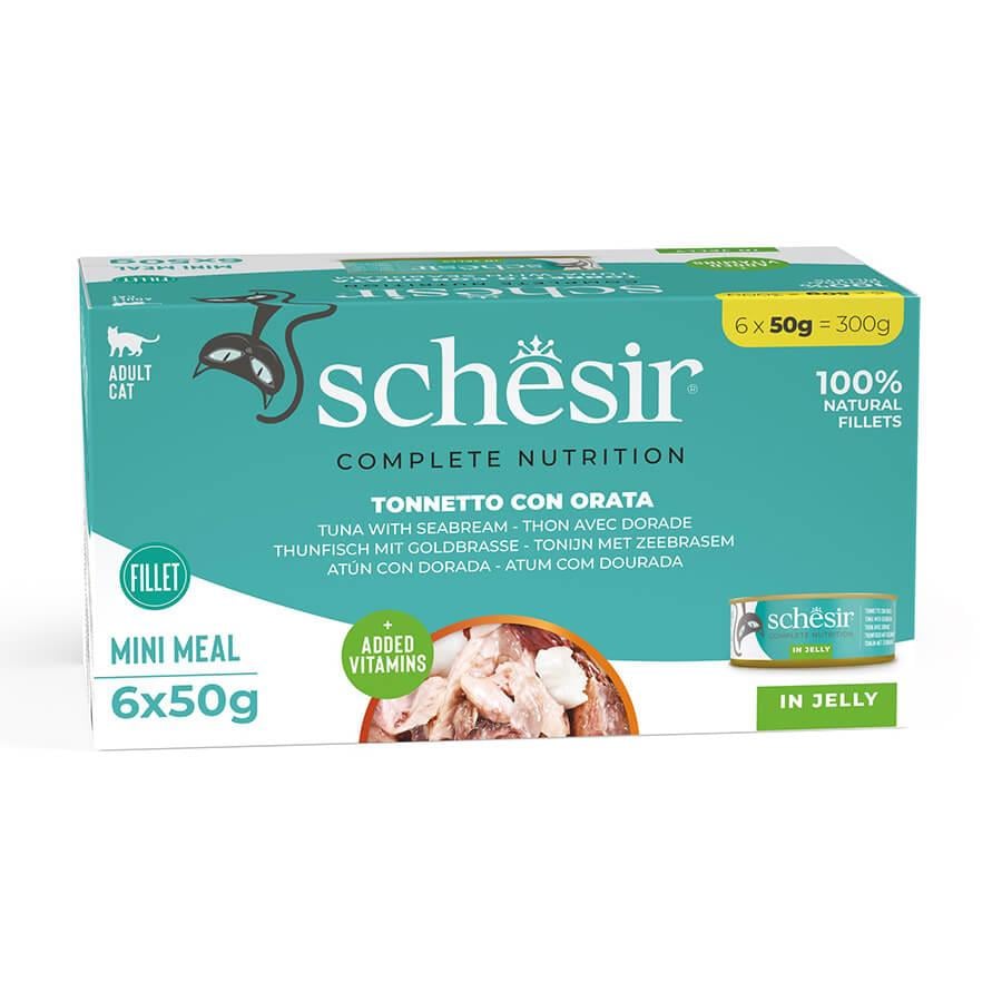 Schesir Tam ve Dengeli Ton Balığı ile Çipuralı Jöle İçinde Kedi Konservesi Multipack 6x50g, Yetişkin Kedi Yaş Mama, Schesir