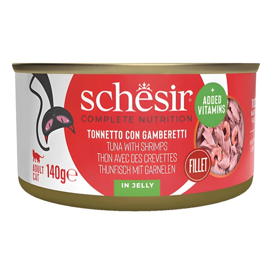 Schesir Ton Balığı ile Karidesli Jöle İçinde Kedi Konservesi 140g, Yetişkin Kedi Yaş Mama, Schesir