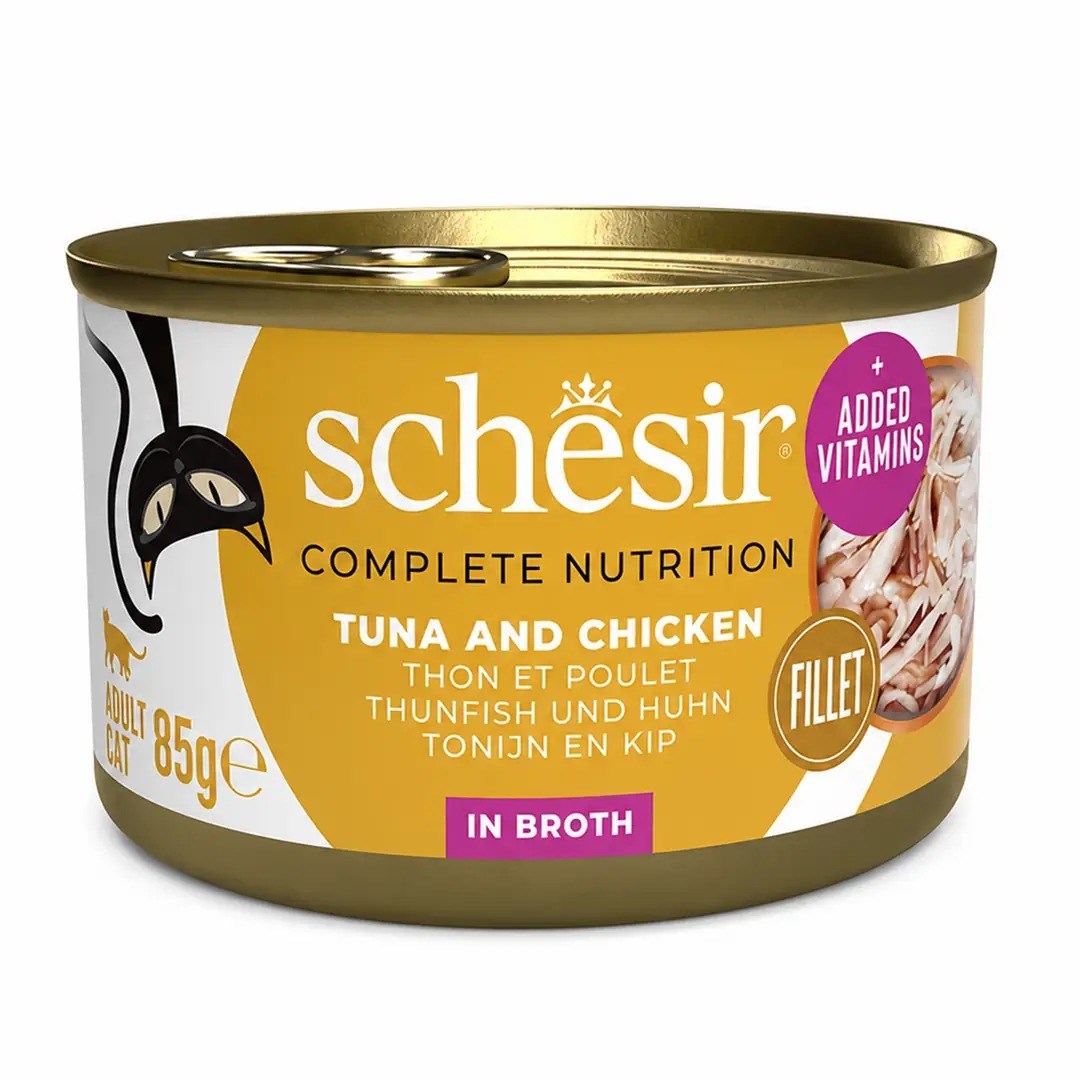 Schesir Ton Balıklı Tavuklu Pirinçli Kedi Konservesi 85 Gr, Yetişkin Kedi Yaş Mama, Schesir