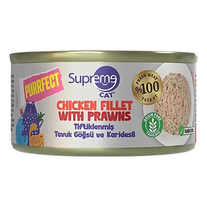 Supreme Tiftiklenmiş Tavuk Göğüs Eti ve Karidesli Kedi Maması 70gr, Yaşlı Kedi Yaş Mama, Supreme