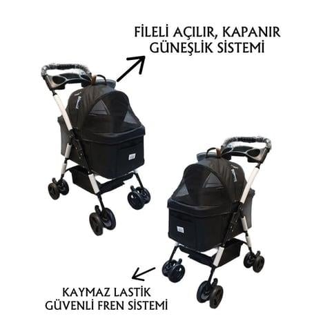 Tommy Evcil Hayvan Arabası 65x45x95cm Siyah Max 15 Kg, Köpek Taşıma Çantaları, TOMMY