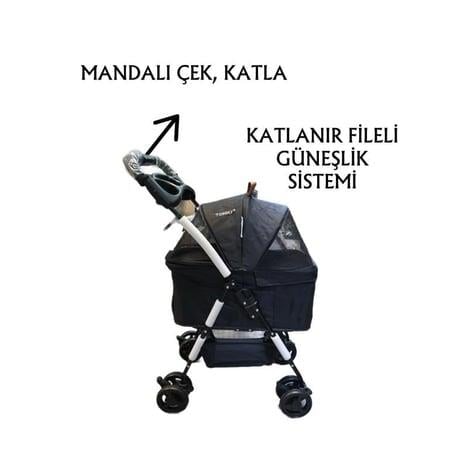 Tommy Evcil Hayvan Arabası 65x45x95cm Siyah Max 15 Kg, Köpek Taşıma Çantaları, TOMMY